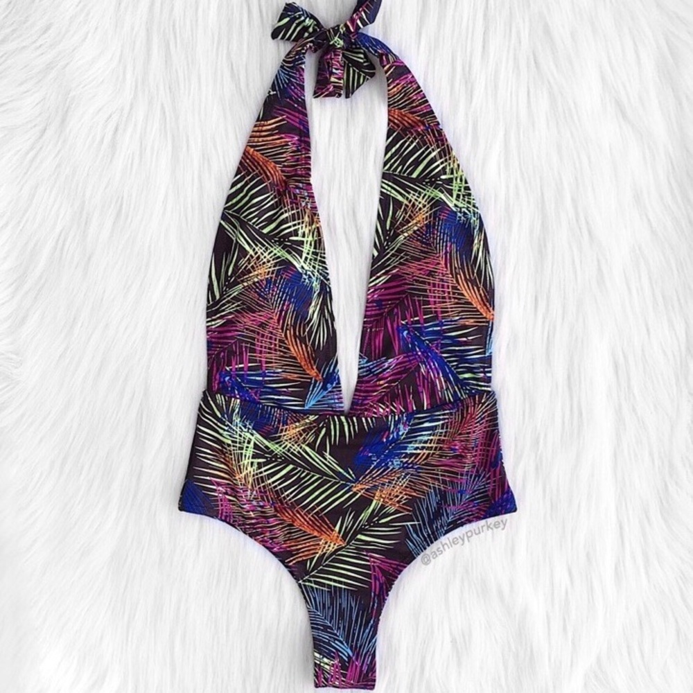 ❤️SALE❤️ Colorful purple palm one piece swimsuit
